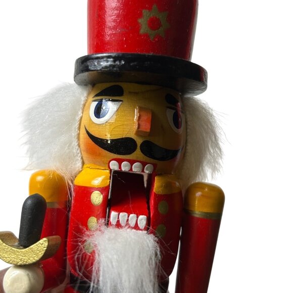 Vintage Wooden Nutcracker Soldier Figure 9.5” Hand-Painted Christmas Decor China - Picture 4 of 9